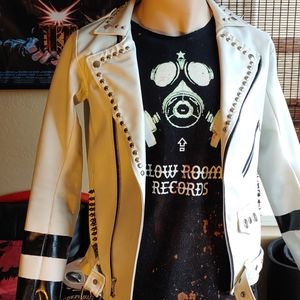 Faux Leather white leather punk jacket